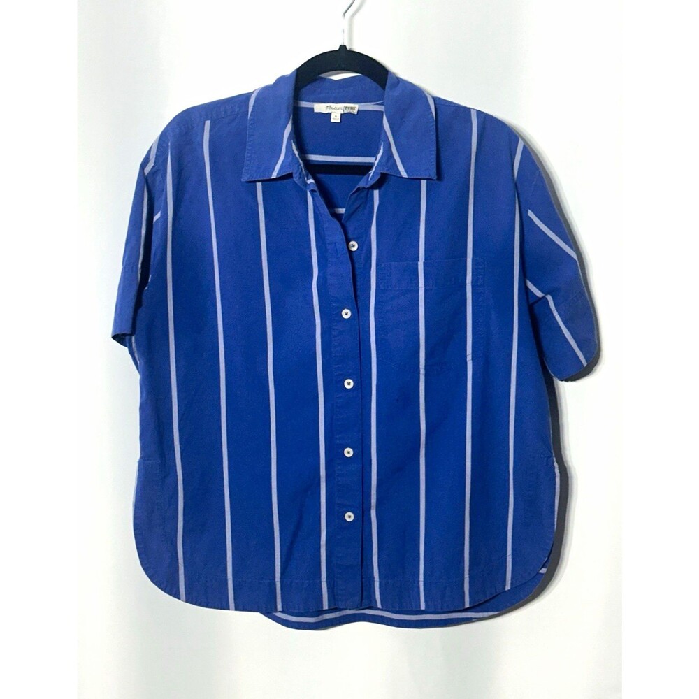 Madewell Shirt Men’s M Blue/White Striped Button-Up Short Sleeve Pockets size M